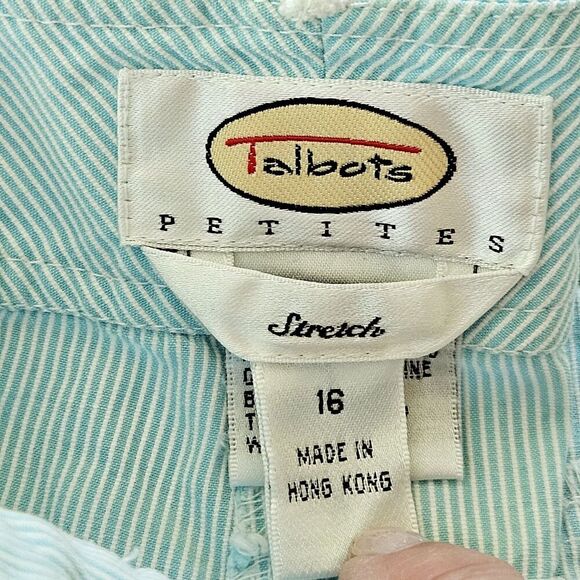 Vtg Talbots Seafoam Green Stripe Seersucker Shorts 16 PETITE Coastal Preppy - Picture 3 of 6